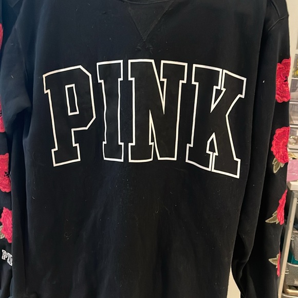 PINK Victoria's Secret  EMBROIDERED Black Rose Sweatshirt S Pullover - Picture 6 of 6